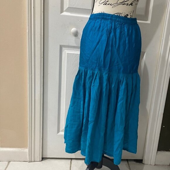 VTG CLASSY CHIC 100% SILK MIDI TIERED SKIRT TURQUOSE 8 GLOSSY SOPHISTICATED - Picture 14 of 16